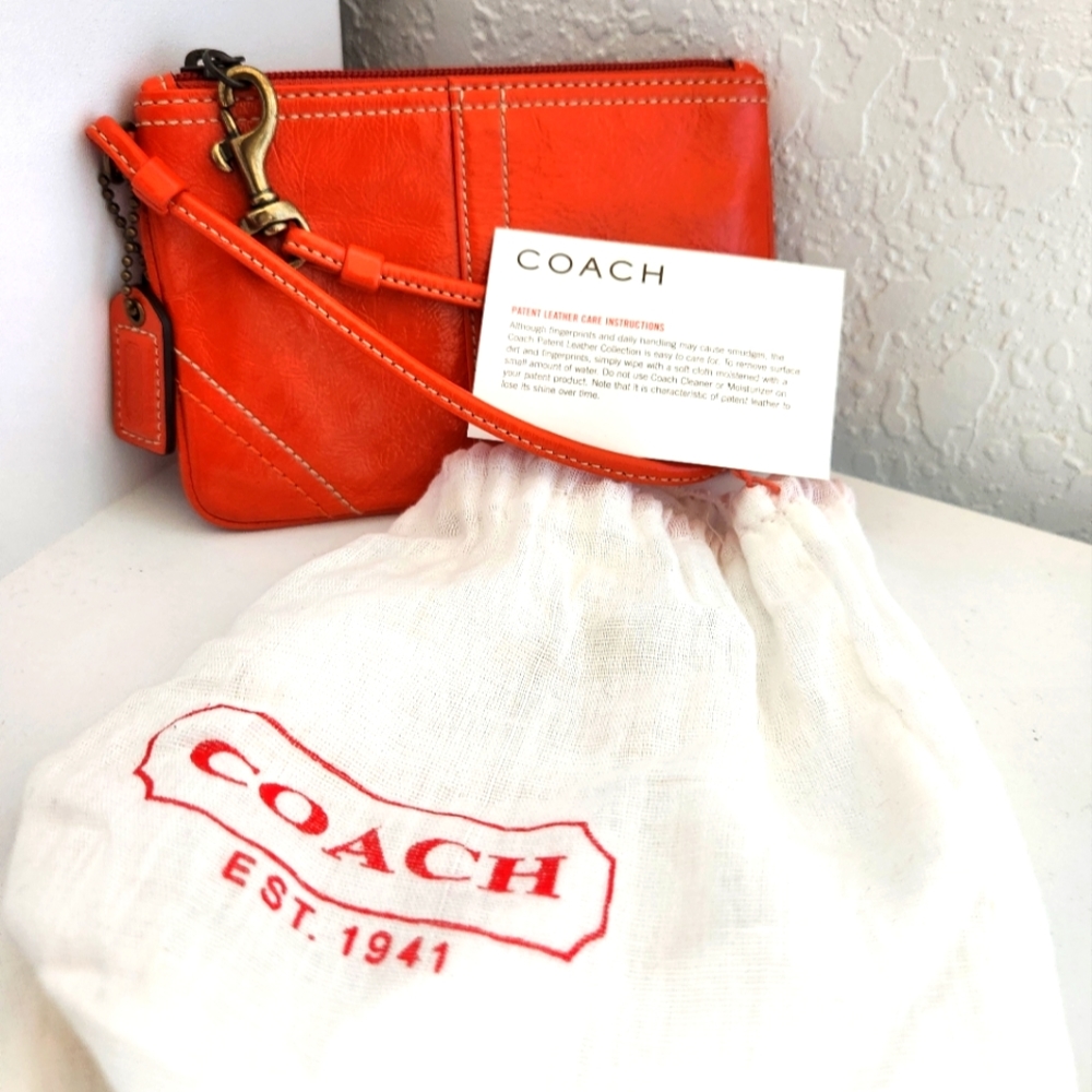 Small Bright Red-Orange Patent leather Coach Wrislet